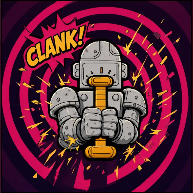 The gold crank mid-pull, throwing sparks